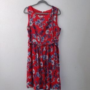 Tommy Hilfiger Red Pleated Sundress Scoop Neck Sleeveless
